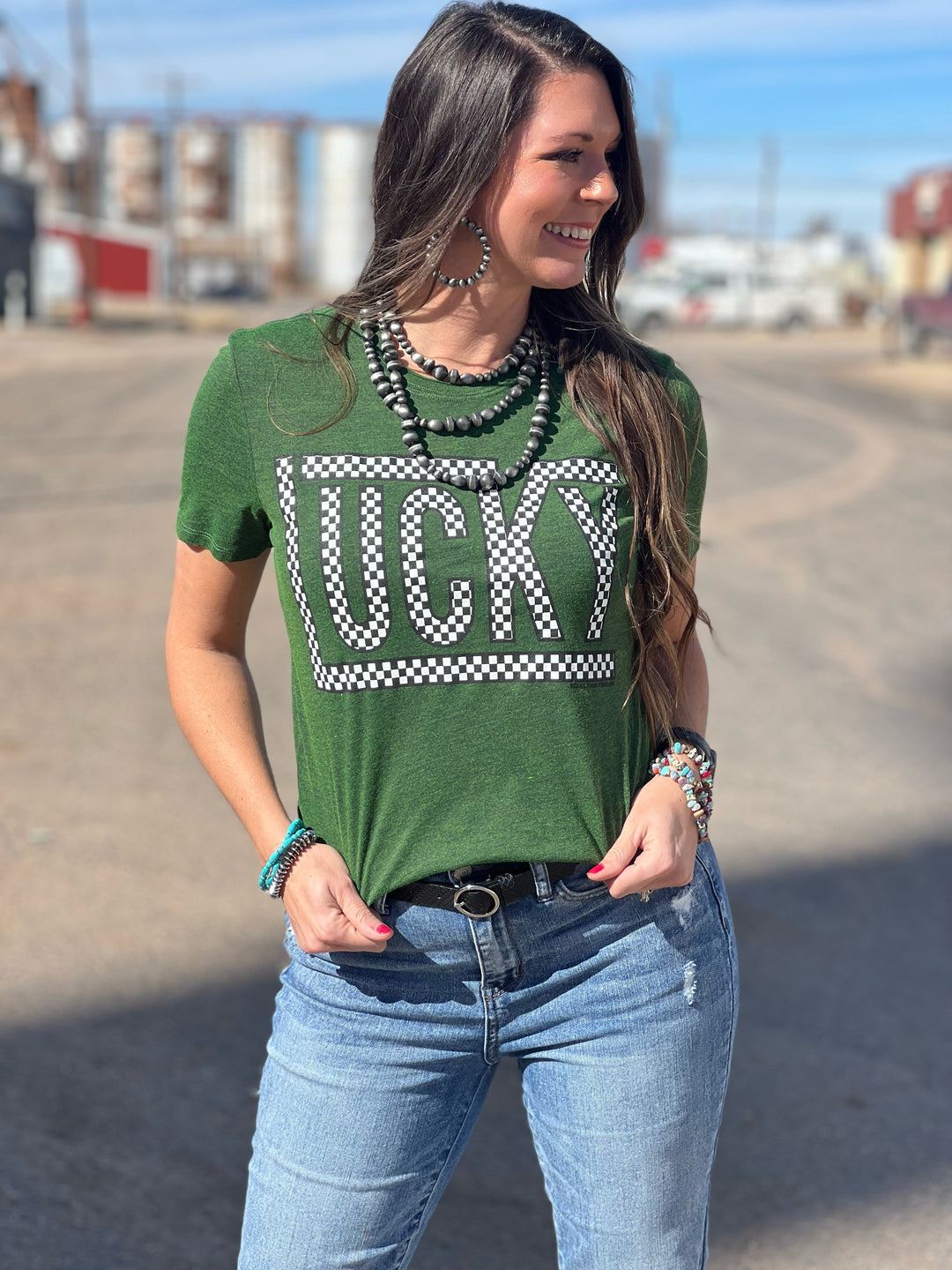 Checkered Lucky Green Graphic Tee by Texas True Threads