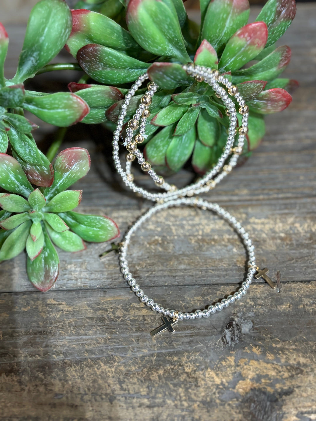 Hali 4 Strand Silver & Gold Bead Bracelet