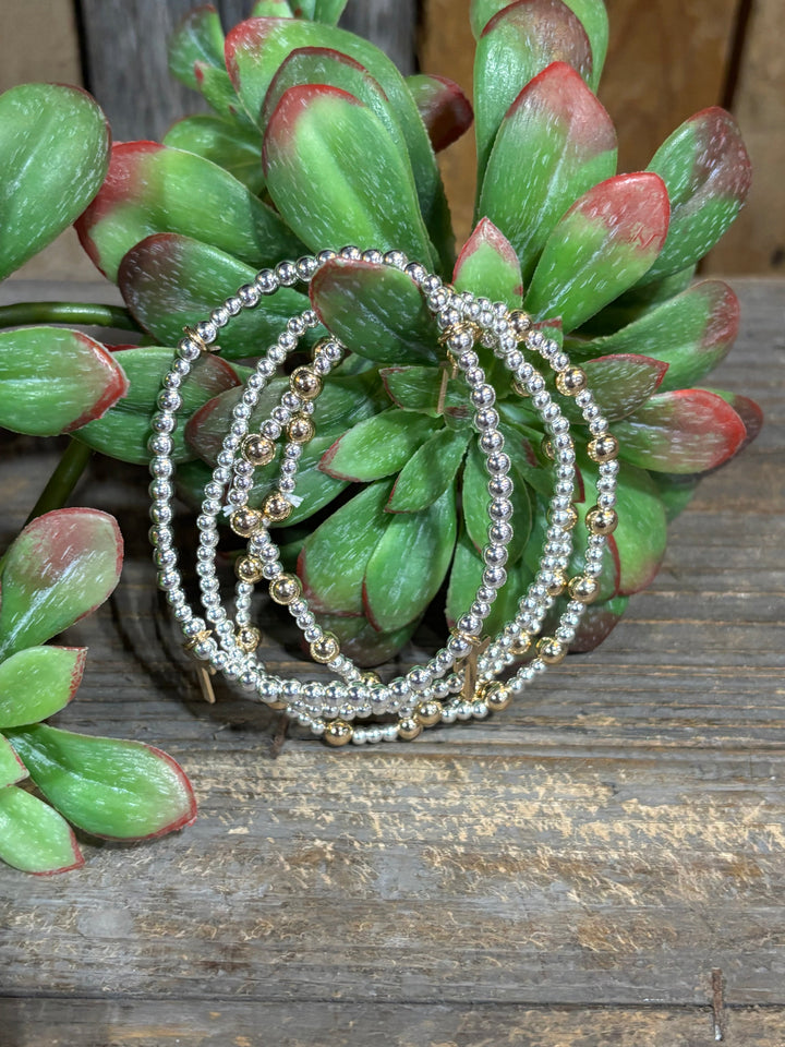 Hali 4 Strand Silver & Gold Bead Bracelet