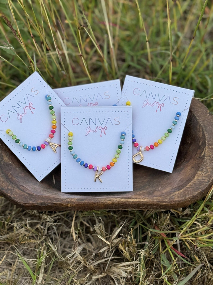 Ruthie Rainbow Beaded Mini Initial Necklace