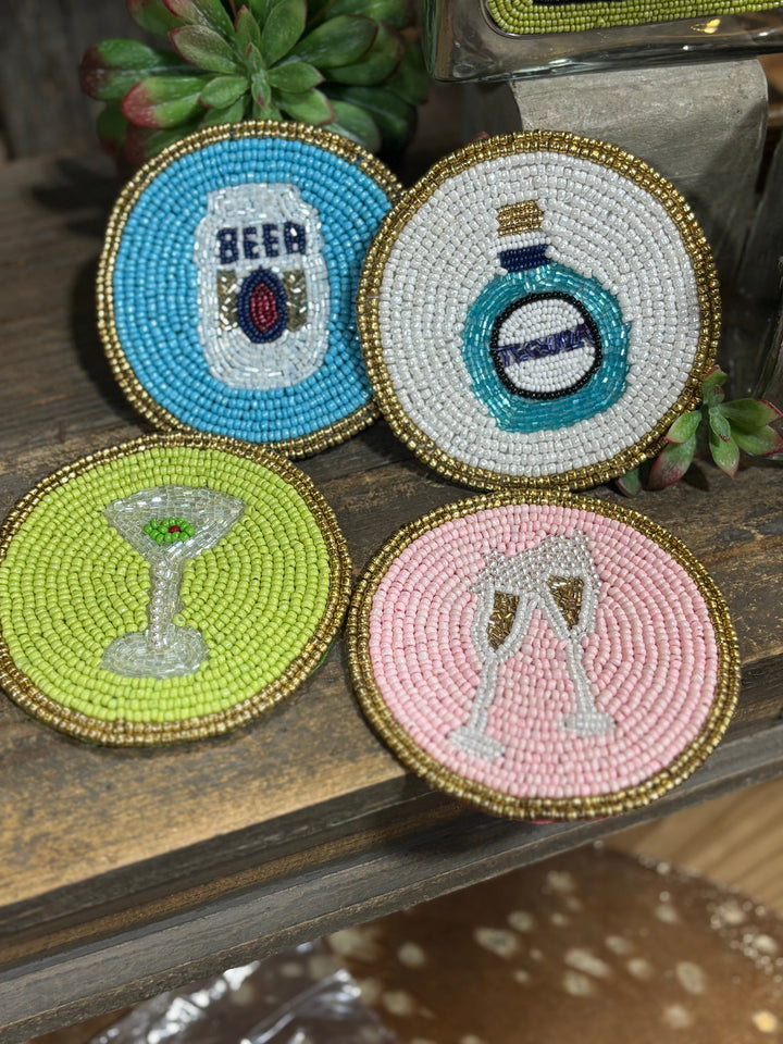 Beer Set Beaded Bar Coasters by Mud Pie