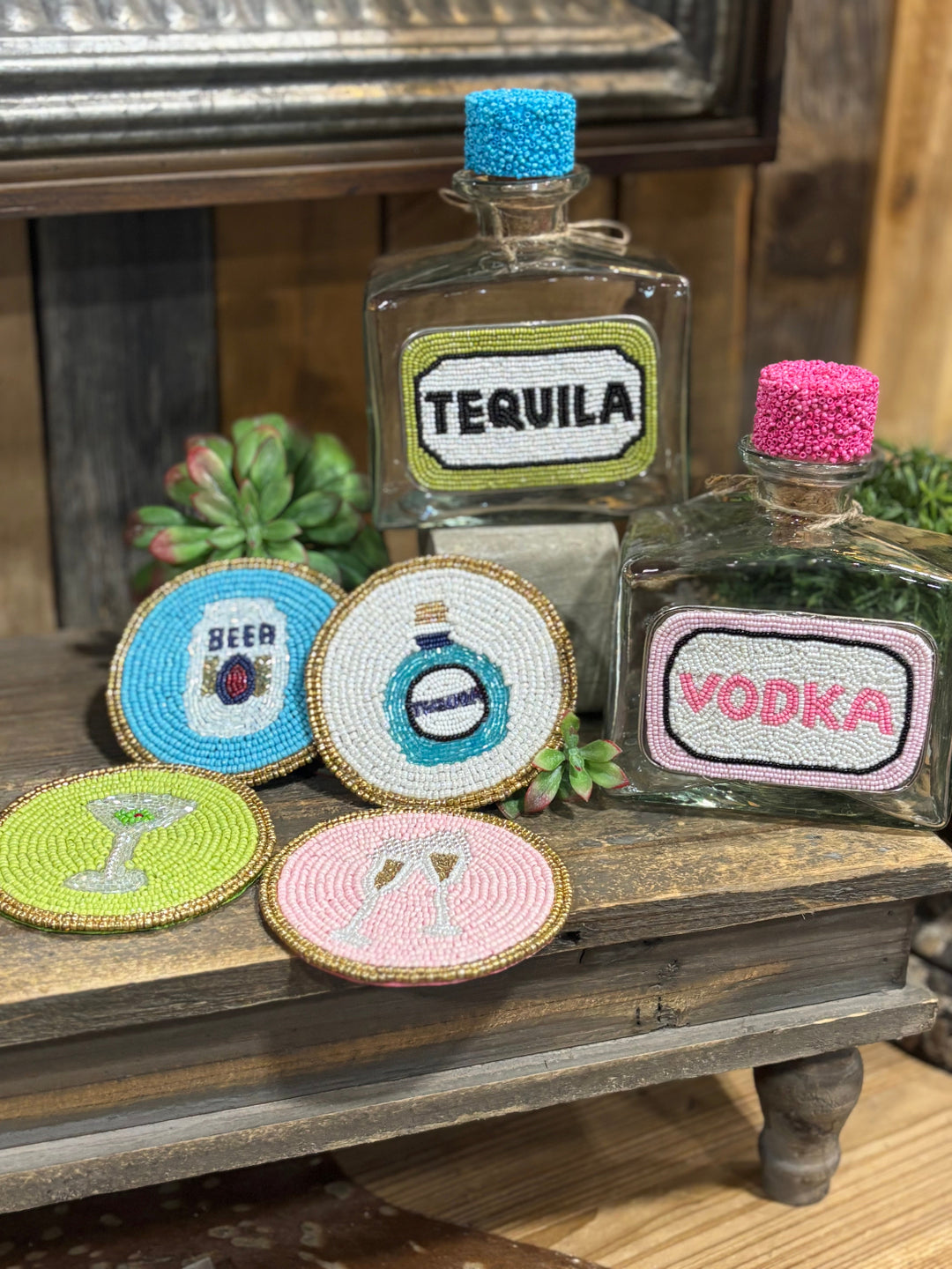 Beer Set Beaded Bar Coasters by Mud Pie