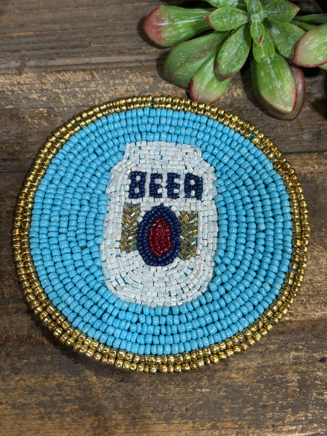 Beer Set Beaded Bar Coasters by Mud Pie