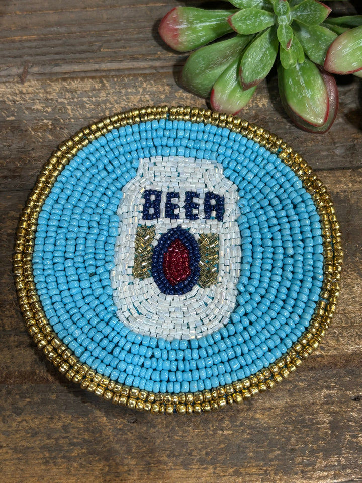 Beer Set Beaded Bar Coasters by Mud Pie