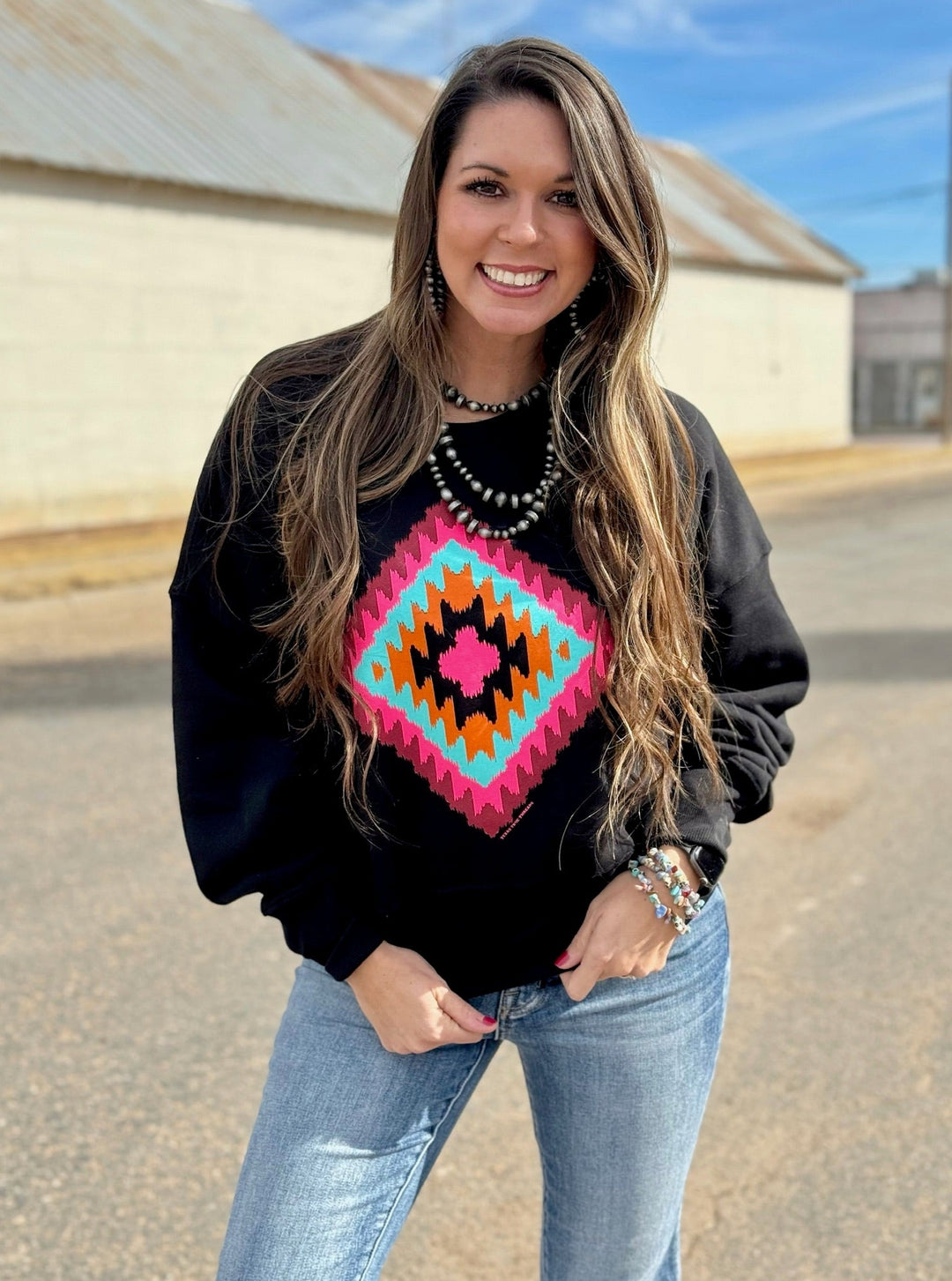 Cheyenne Aztec Black Sweatshirt by Texas True Threads