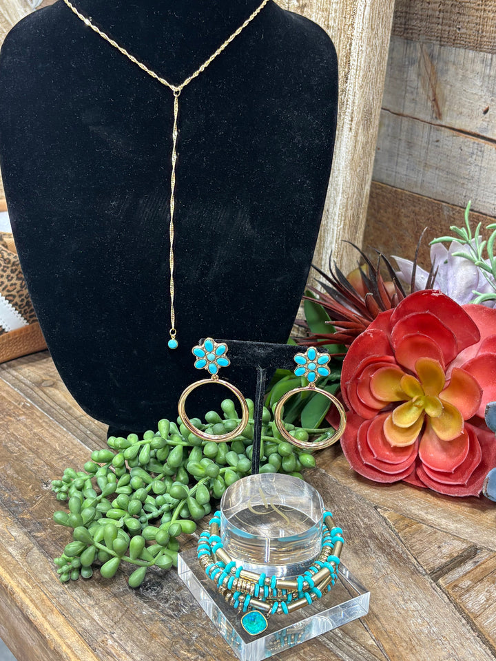 Gold & Turquoise Flower Earring