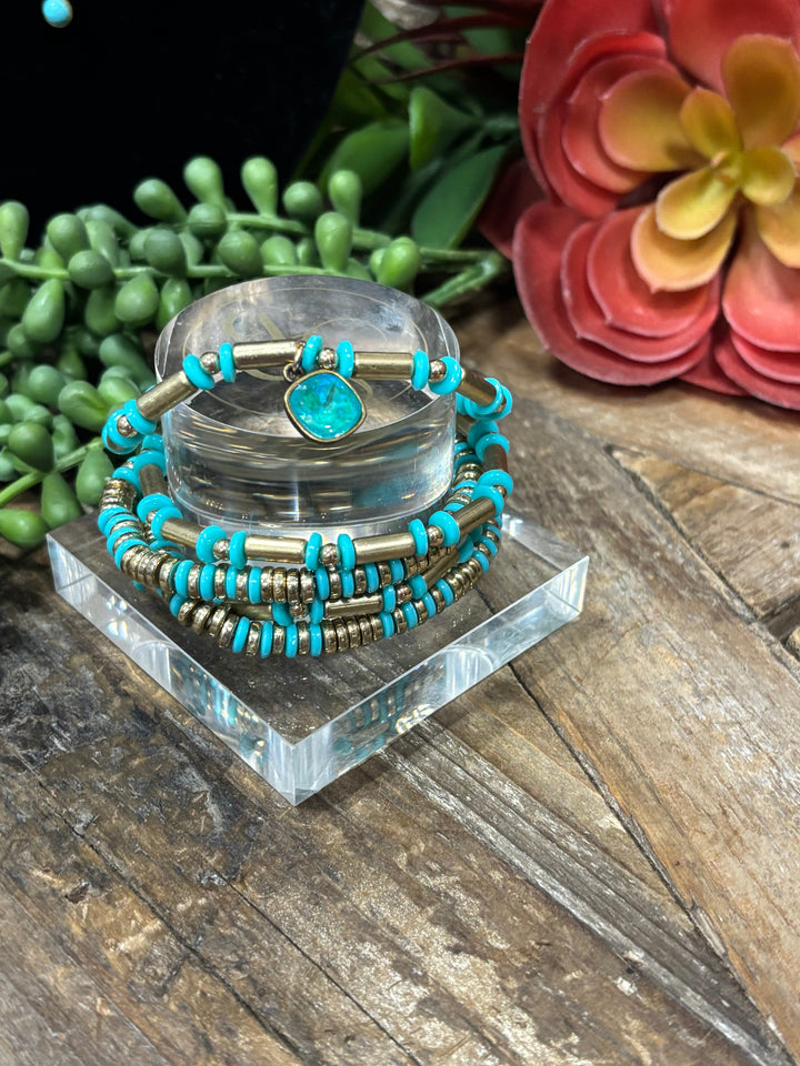Turquoise & Gold 5 Strand Bracelet