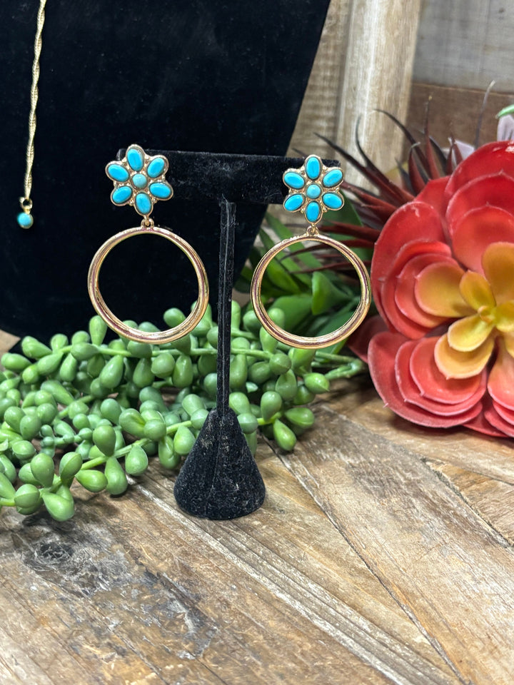 Gold & Turquoise Flower Earring