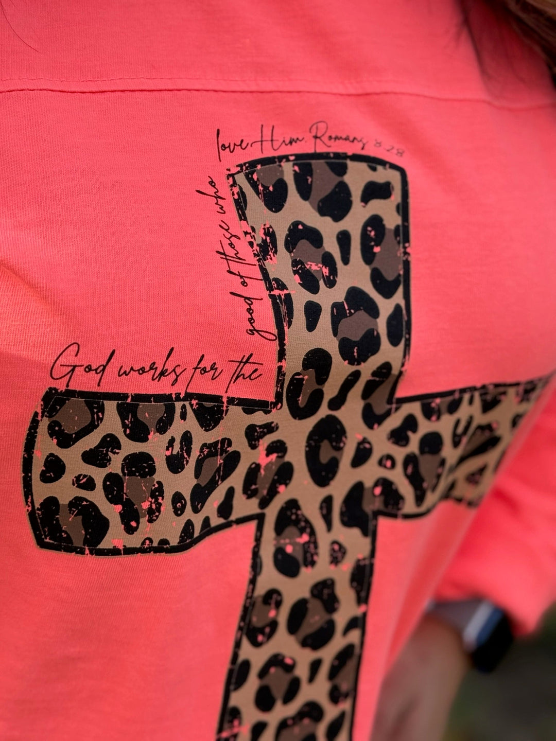Leopard Cross Long Sleeve Graphic Tee by Texas True Threads