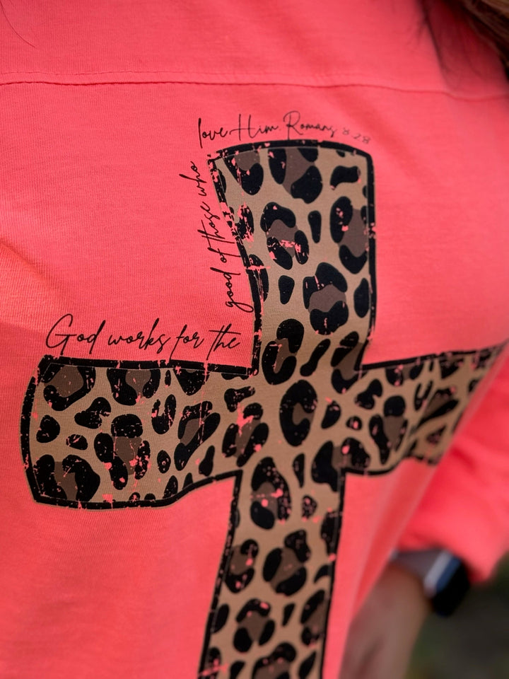 Leopard Cross Long Sleeve Graphic Tee by Texas True Threads