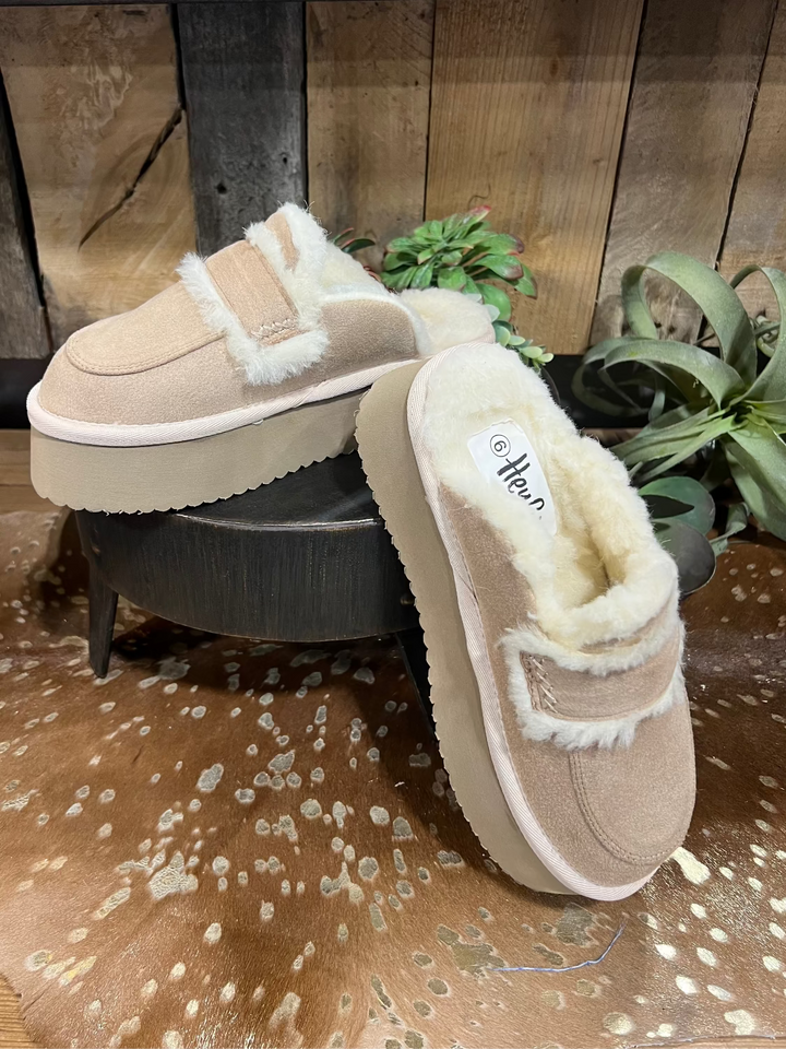 Veg Out Sand Faux Suede Platform Slide by Corkys