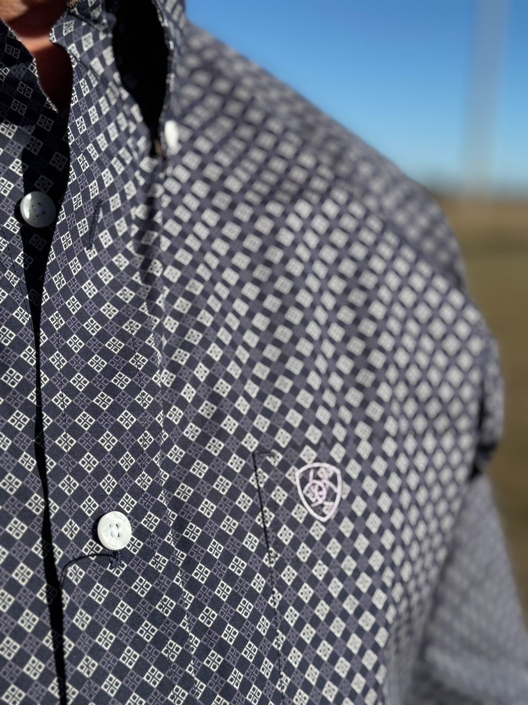 Dale Navy Geometric Print Wrinkle Free Shirt by Ariat