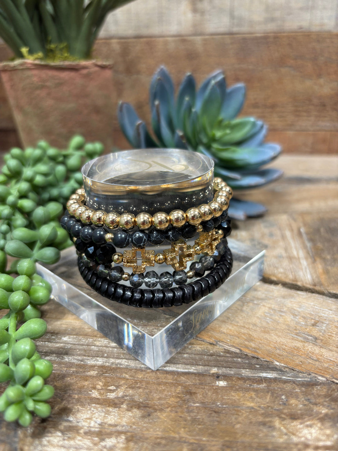 Xyra 5 Strand Black & Gold Bracelet