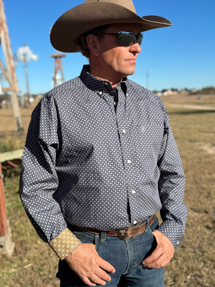 Dale Navy Geometric Print Wrinkle Free Shirt by Ariat