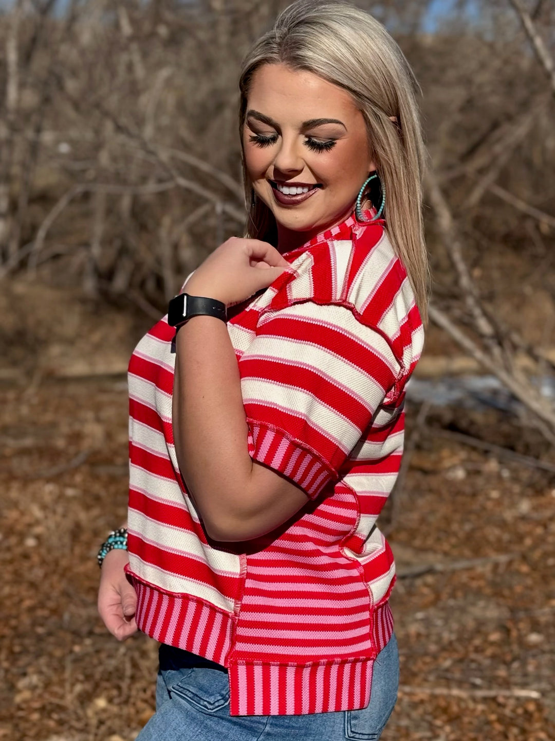 Nellie Red Pink & Cream Top