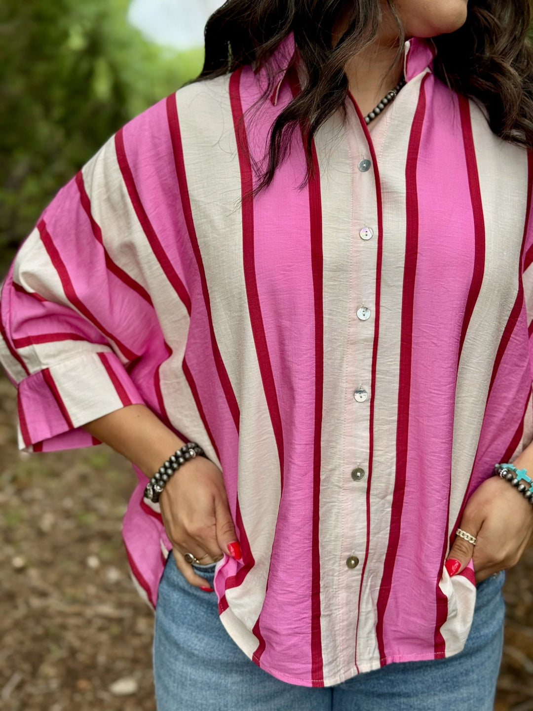 Got It Together Pink & Red Striped Top