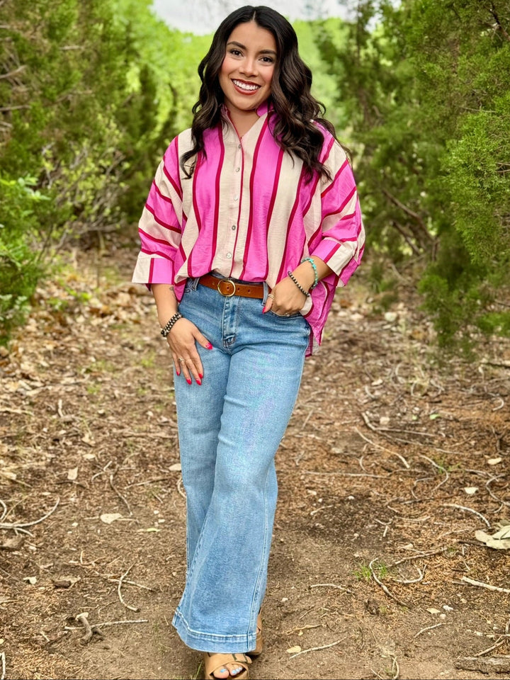Got It Together Pink & Red Striped Top