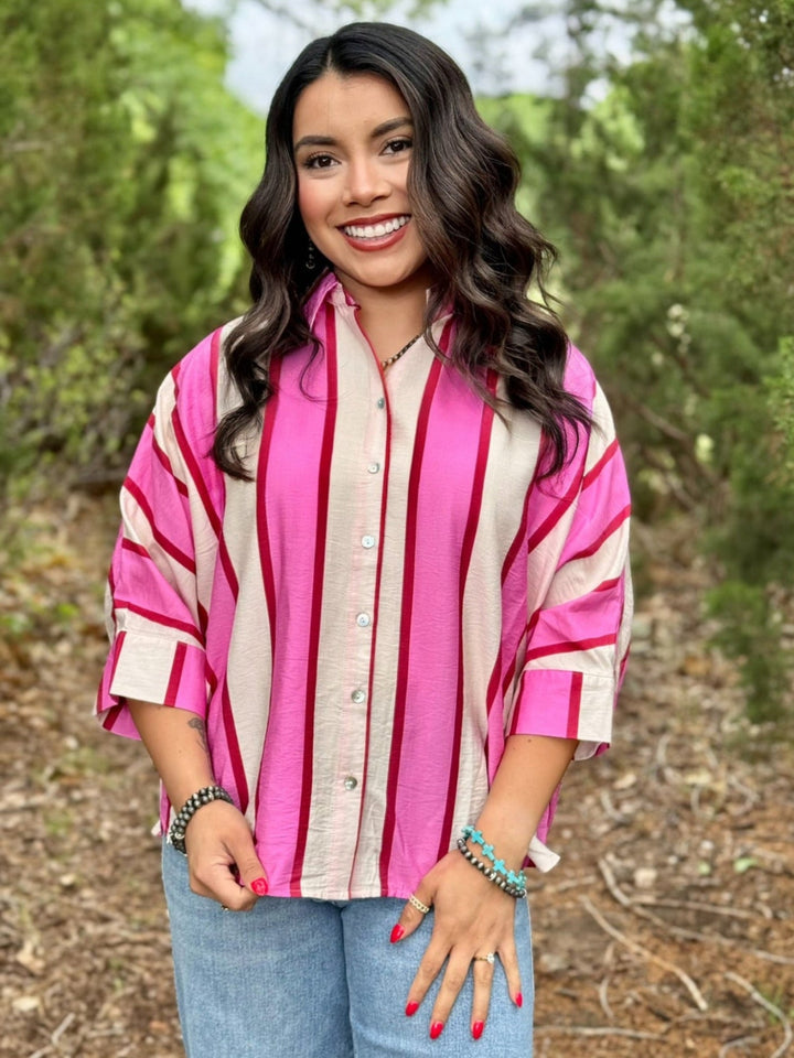 Got It Together Pink & Red Striped Top