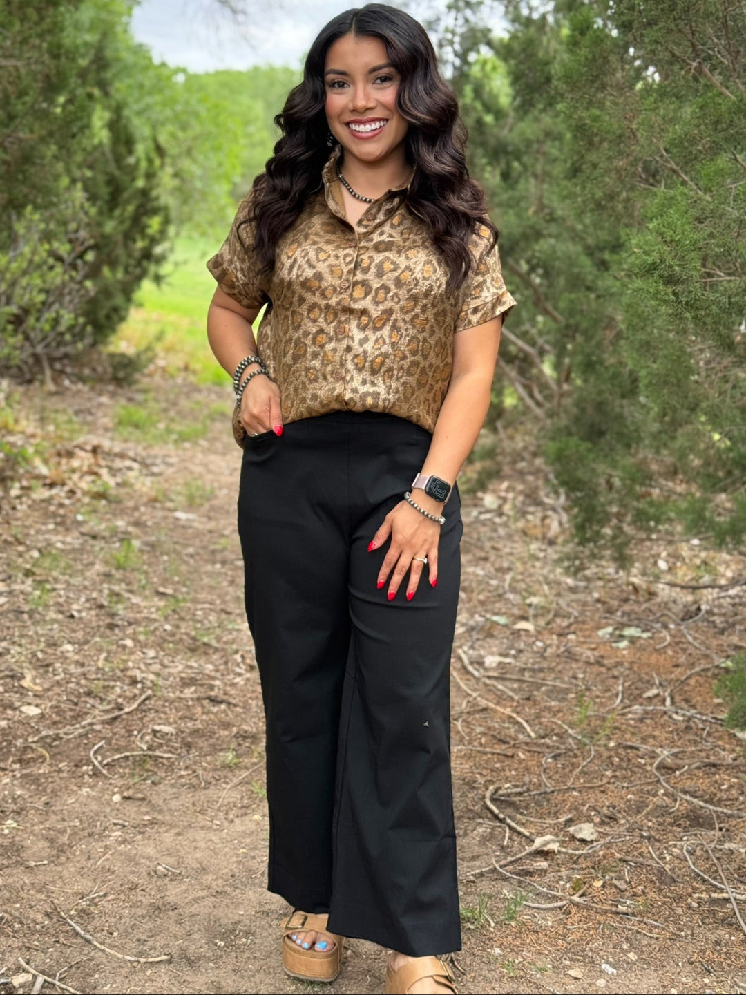 Shimmer Leopard Button Up