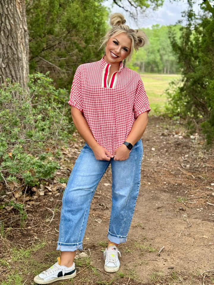 Elvie V-Neck Checked Top