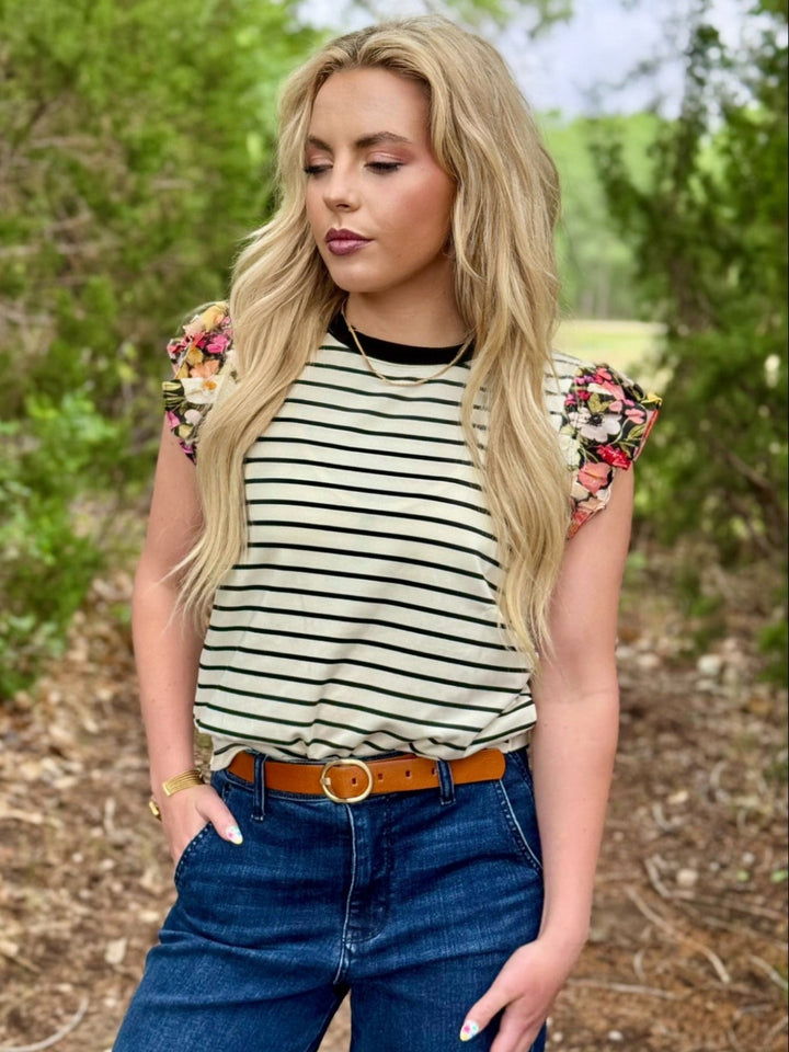 Cohen Black & Cream Striped Top