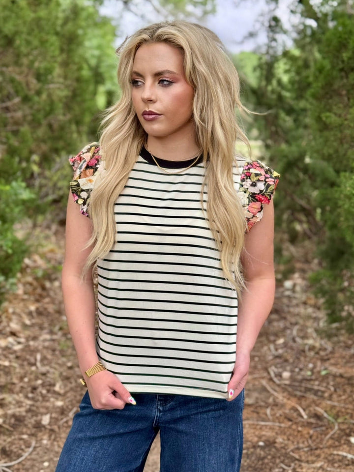 Cohen Black & Cream Striped Top