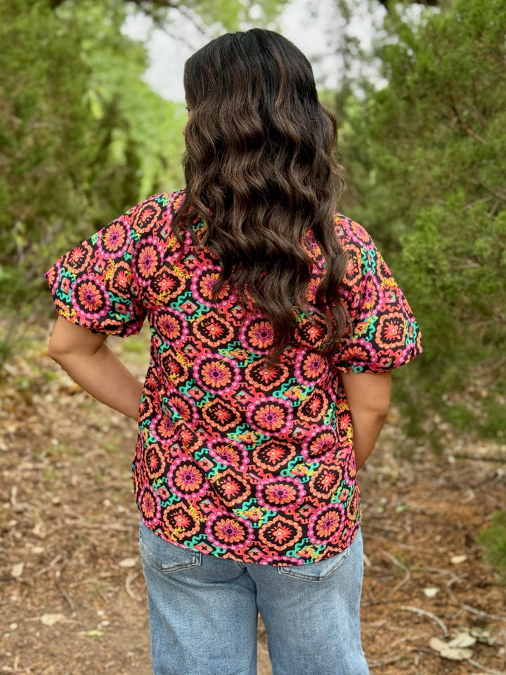 Floral Contrast V-Neck Top