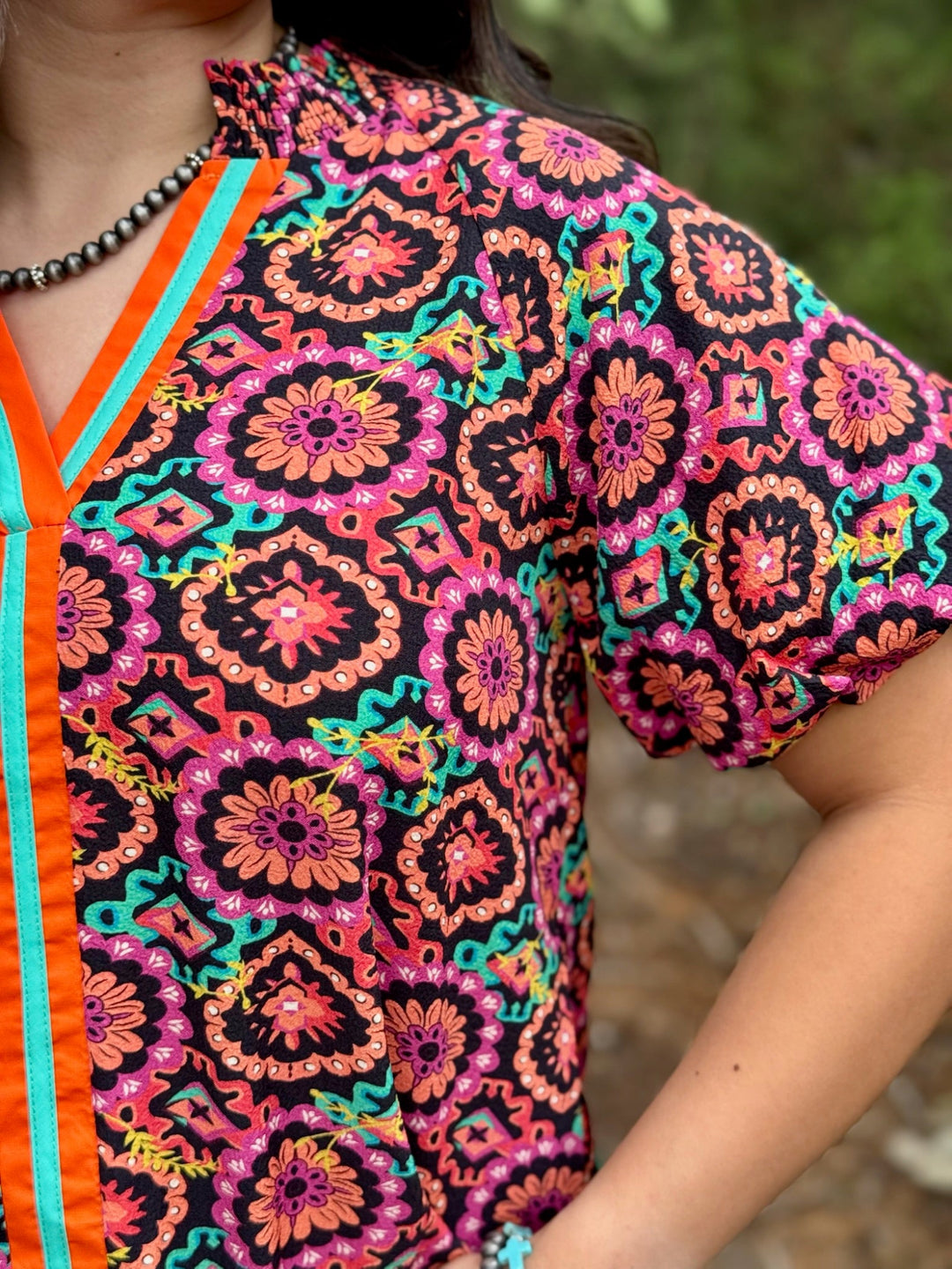 Floral Contrast V-Neck Top