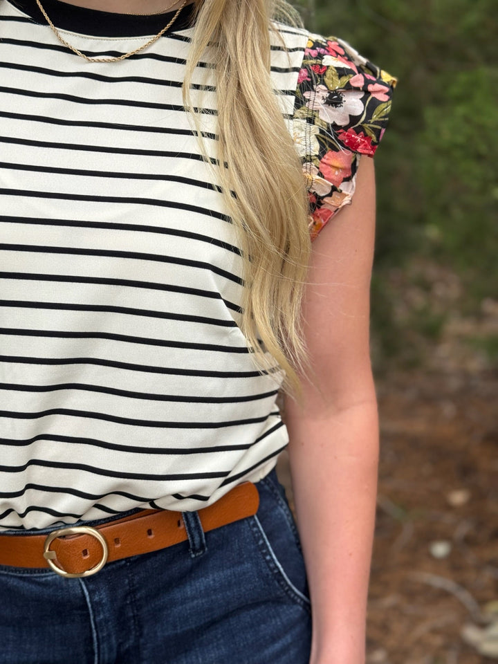 Cohen Black & Cream Striped Top