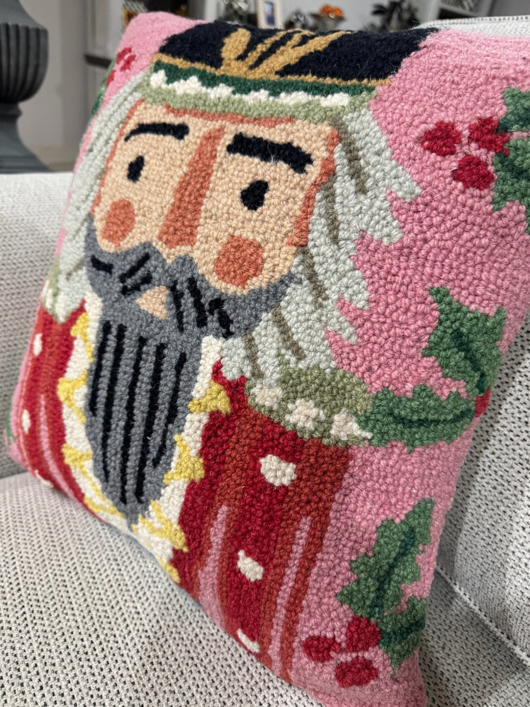 Square Nutcracker Hooked Wool Pillow by Mud Pie