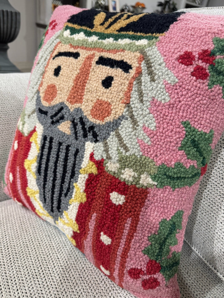 Square Nutcracker Hooked Wool Pillow by Mud Pie
