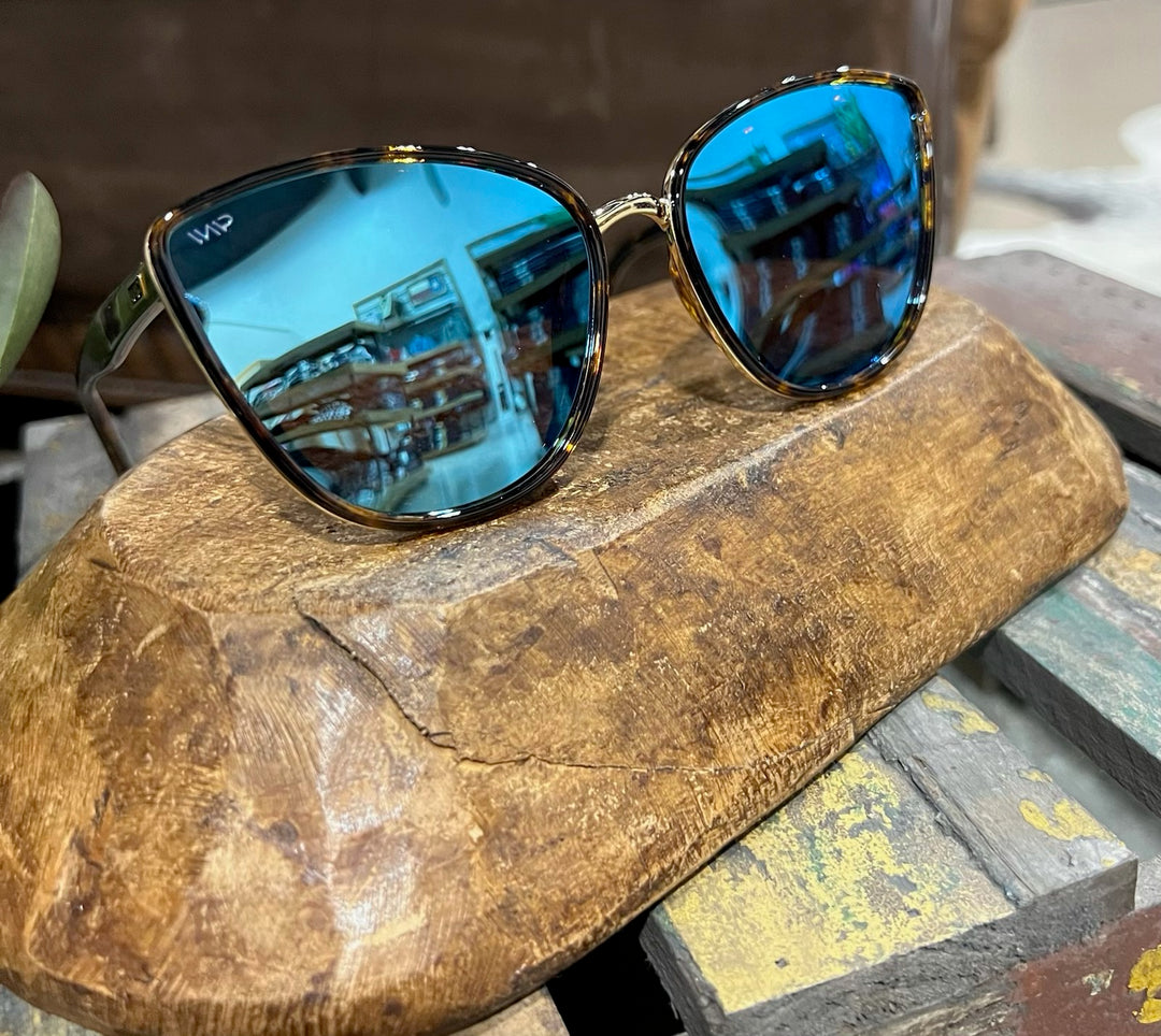 Aria Tortoise Frame/ Blue Mirror Lens Sunglasses