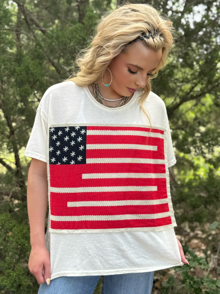 Linen USA Flag Cream Top
