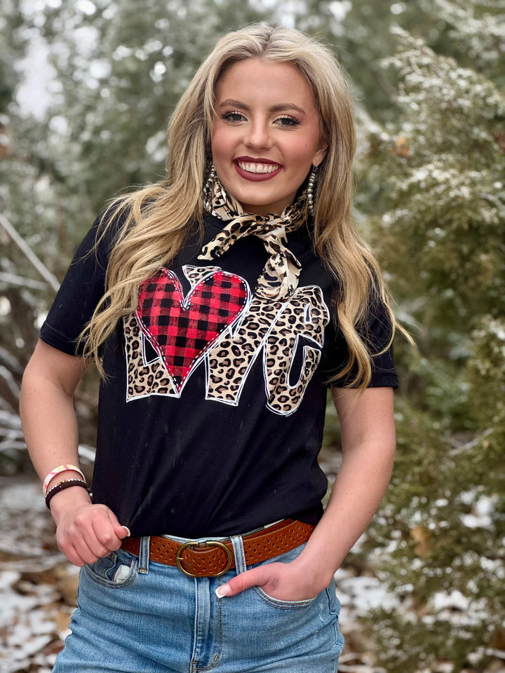 Leopard Love with Plaid Heart Graphic Tee by Texas True Threads