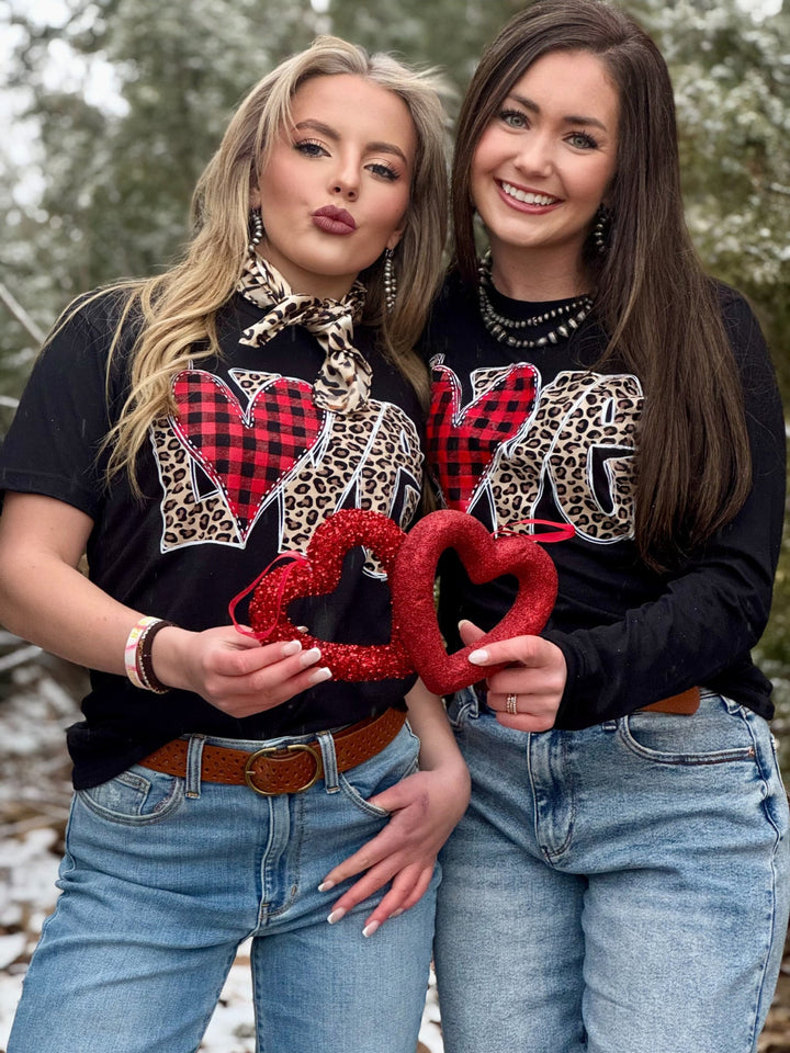 Leopard Love with Plaid Heart Graphic Tee by Texas True Threads