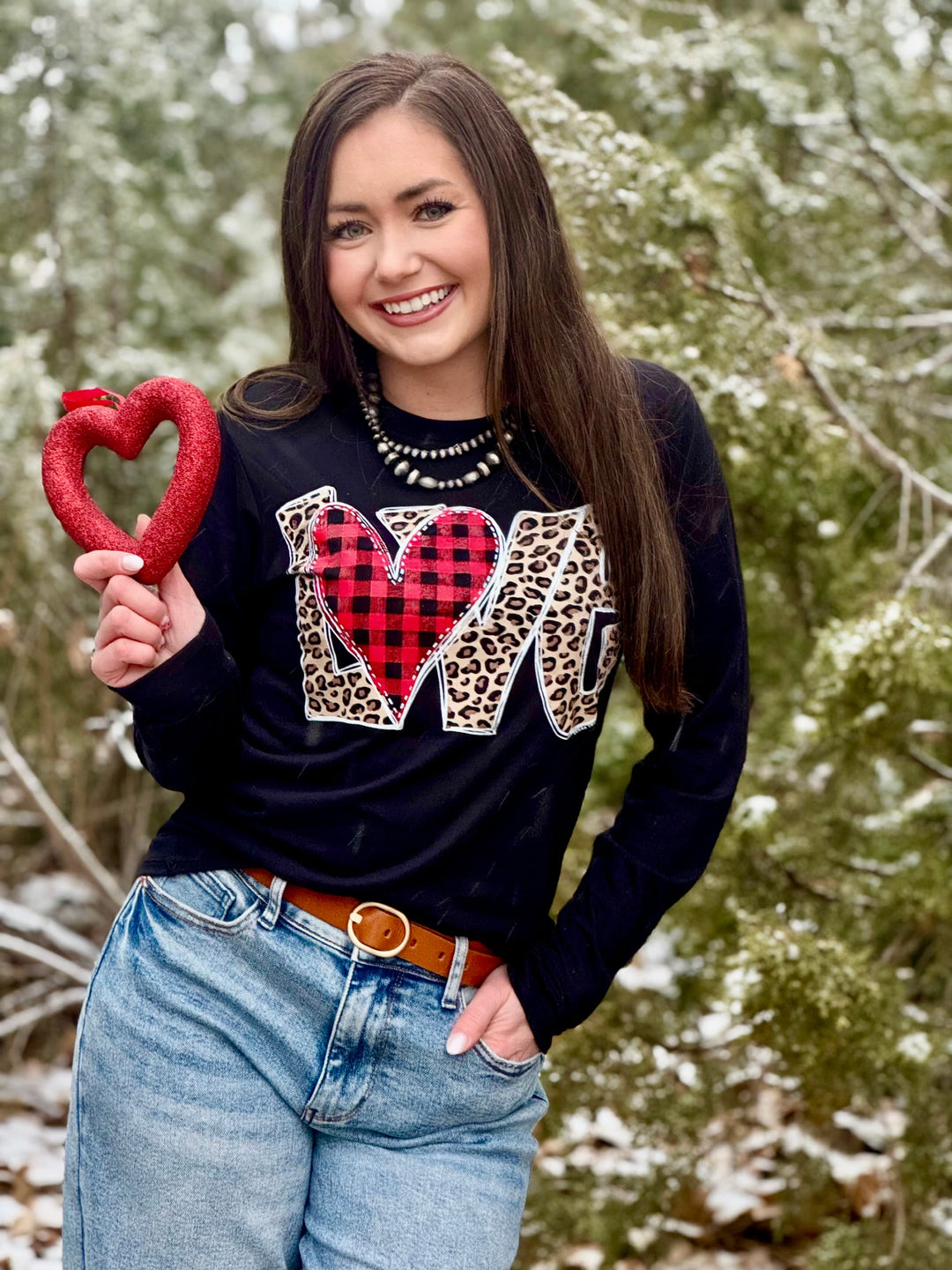 Leopard Love with Plaid Heart Graphic Tee by Texas True Threads