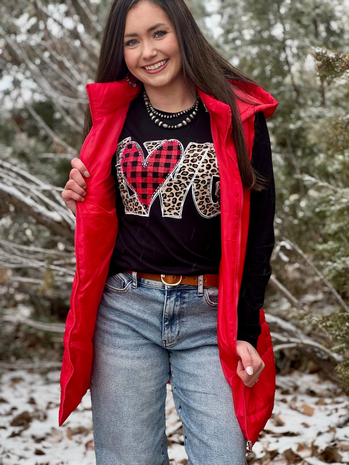 Leopard Love with Plaid Heart Graphic Tee by Texas True Threads