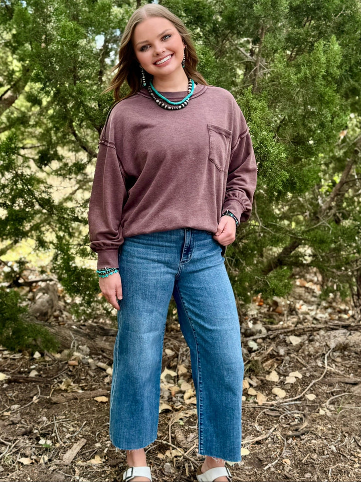 Maroon Exposed Hem Sweatshirt