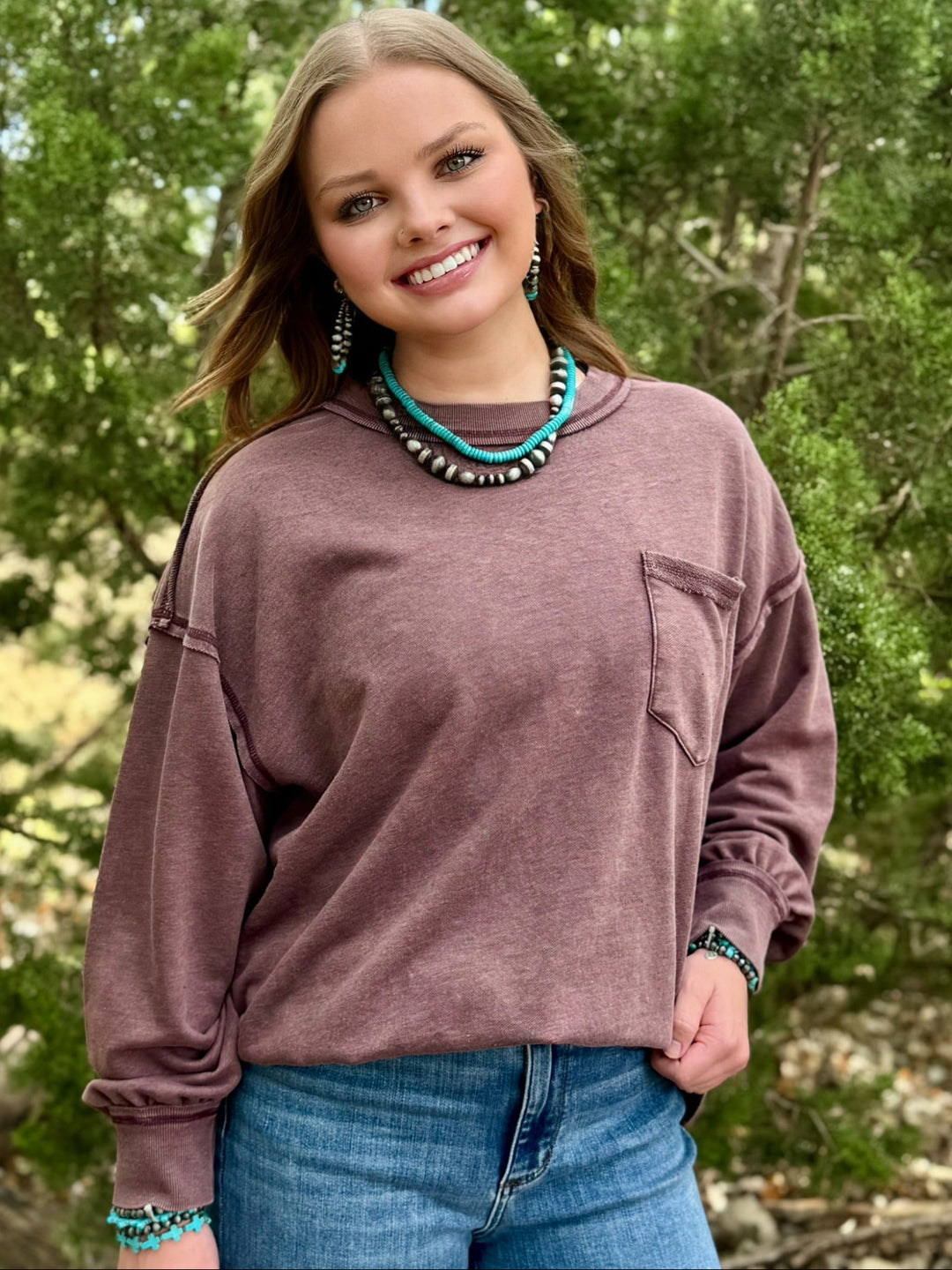 Maroon Exposed Hem Sweatshirt