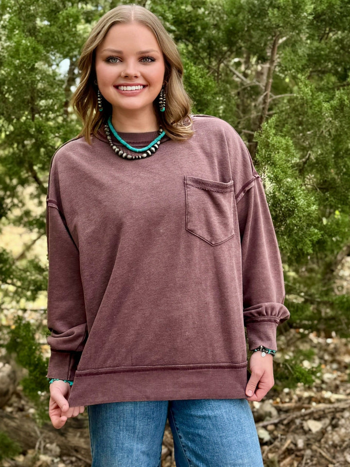 Maroon Exposed Hem Sweatshirt
