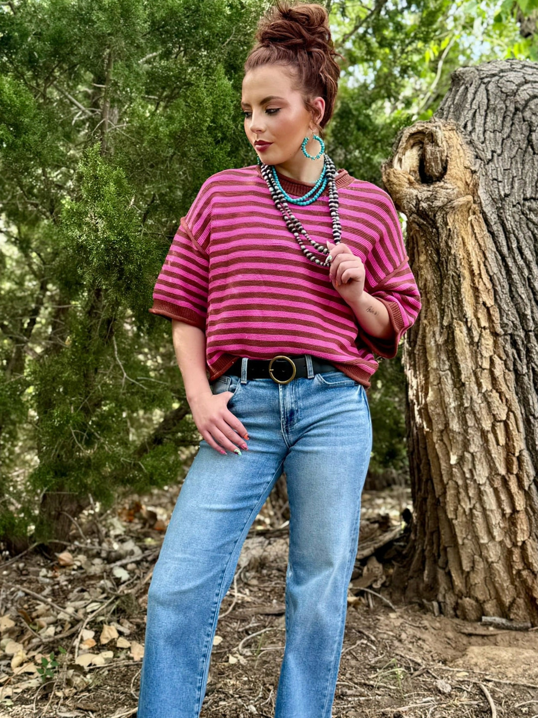 Hattie Pink & Brown Stripe Sweater
