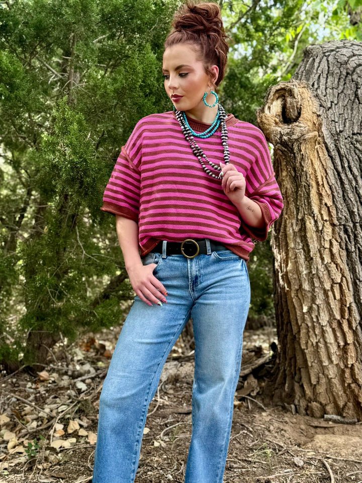 Hattie Pink & Brown Stripe Sweater