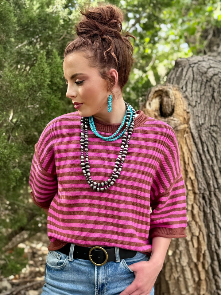 Hattie Pink & Brown Stripe Sweater
