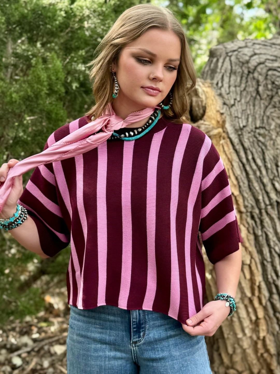 Win & Pink Stripe Top