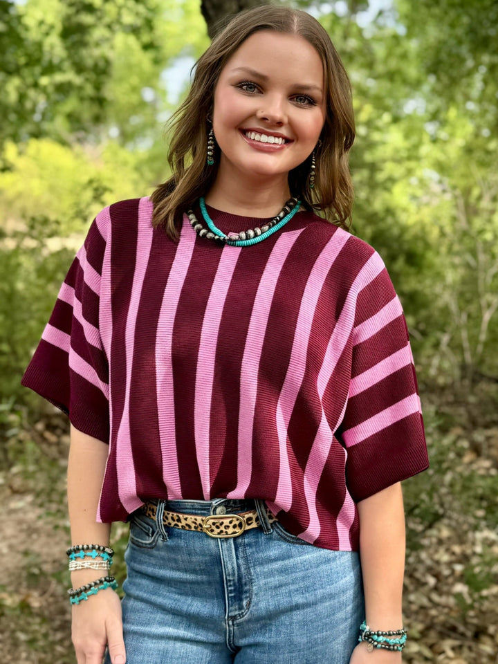 Win & Pink Stripe Top