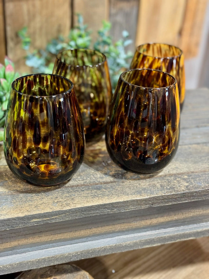 Tortoise Print Stemless Wine Glass Set of 4