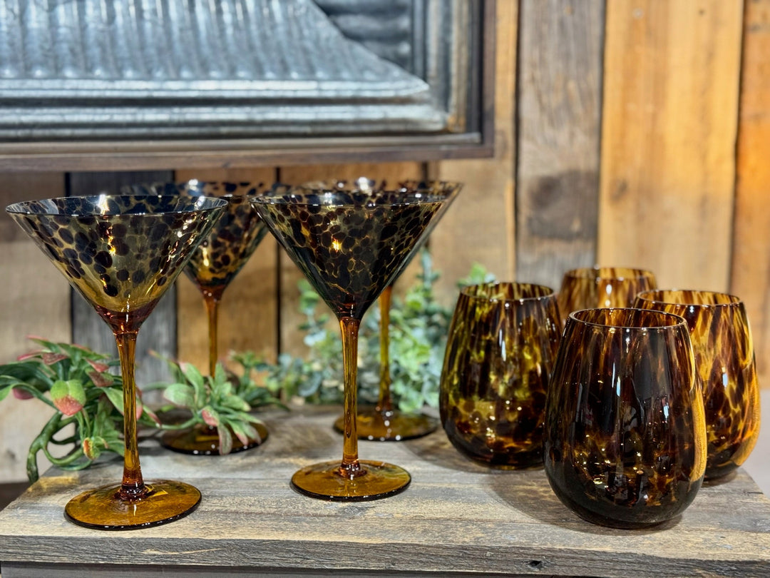 Tortoise Print Stemless Wine Glass Set of 4