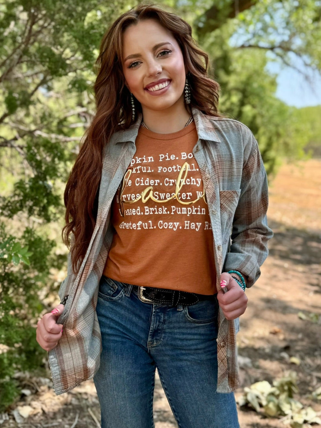 Words Of Fall With Metallic Puff Graphic Tee by Texas True Threads