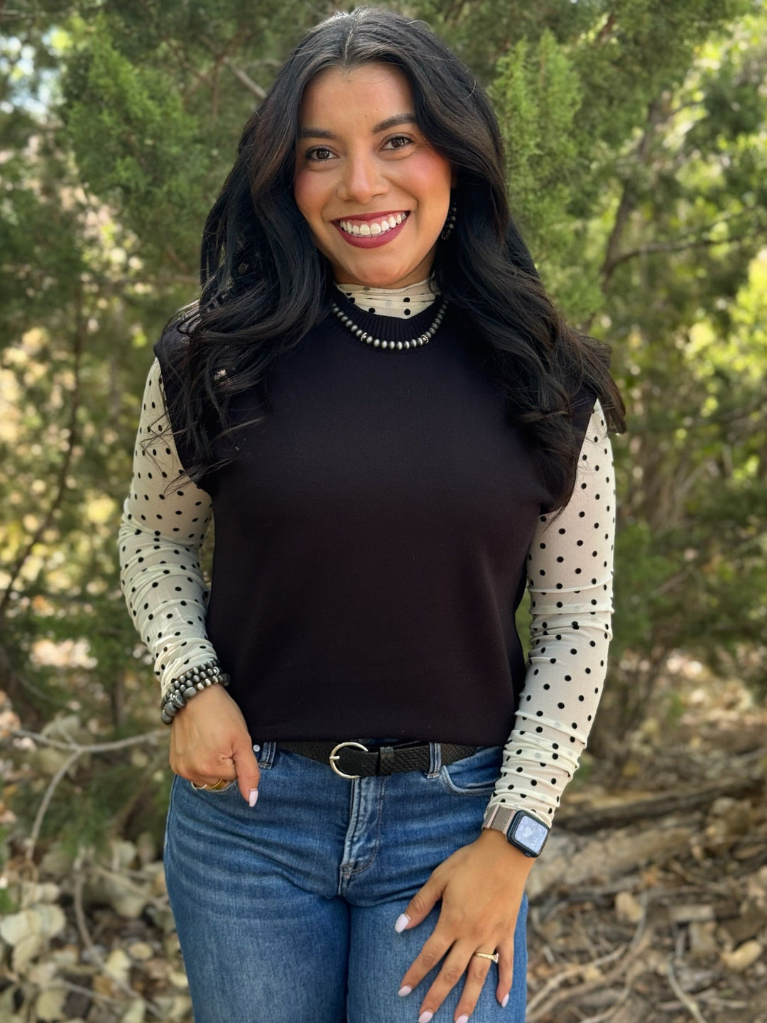 Black Polka Dot Mesh Top