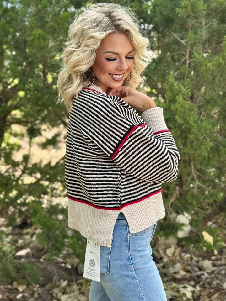Contrast Trim Striped Sweater